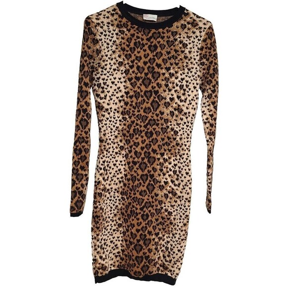 RED VALENTINO Leopard Print Long Sleeve Sweater Dress Women's M Wool Silk Blend - Picture 6 of 13